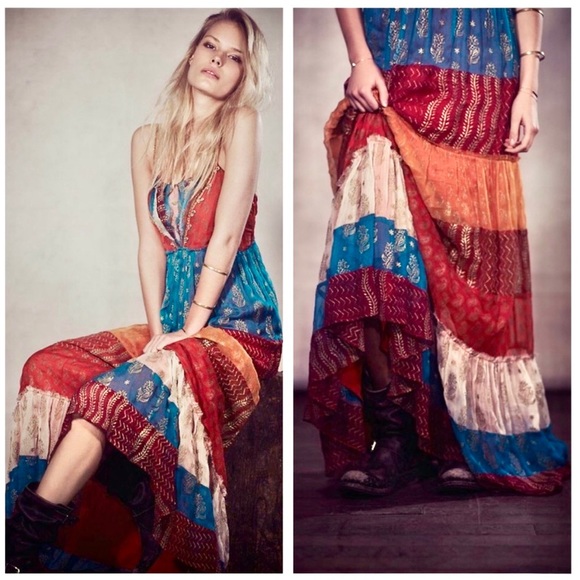 FREE PEOPLE "Gilded Caravan" Tiered Maxi Dress, Size 4, EUC - Picture 4 of 16